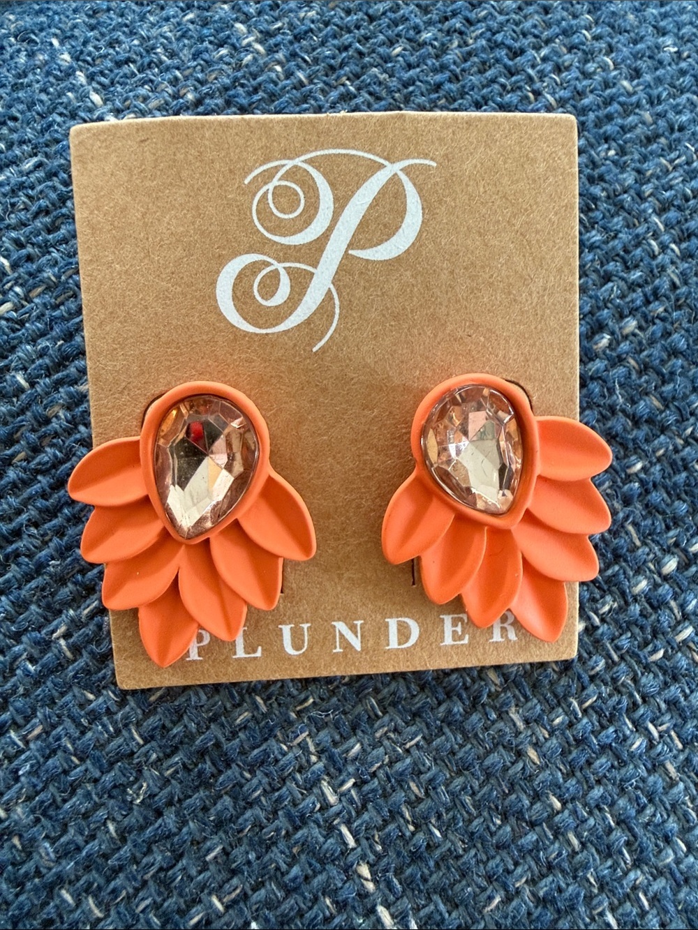 Plunder Orange Petal Teardrop Stud Earrings